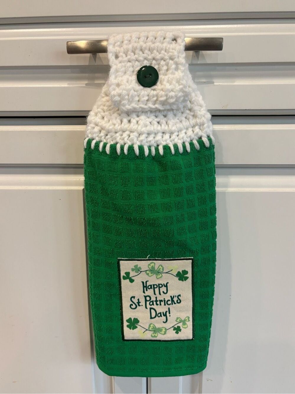 Crochet Top Kitchen Towel- Happy St.Patricks Day-green towel